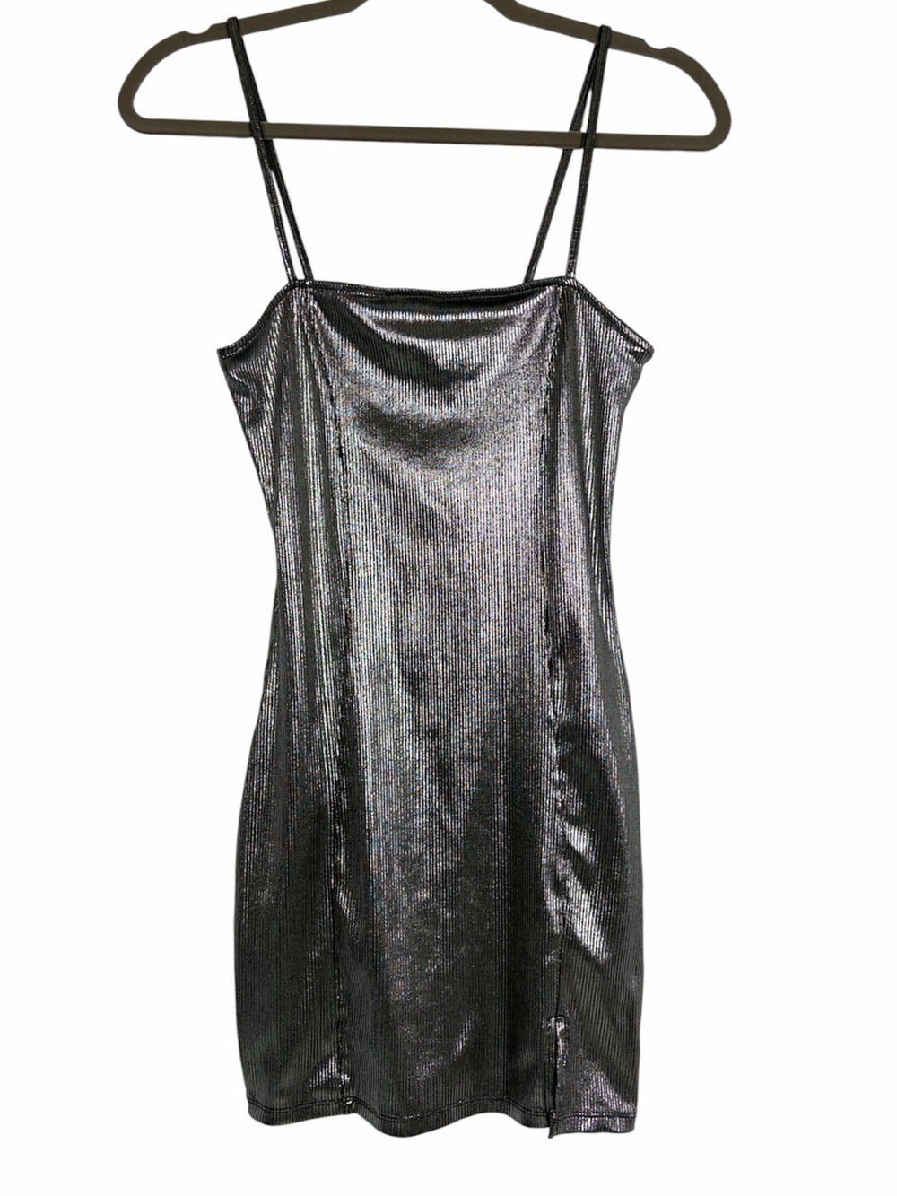 H&M Divided Metallic Silver Ribbed Bodycon Mini Dress Size M